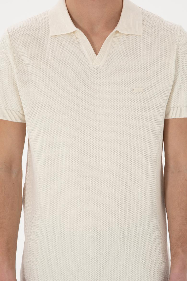 Erkek Slim Fit Polo Yaka Krem Tişört - 50299409010