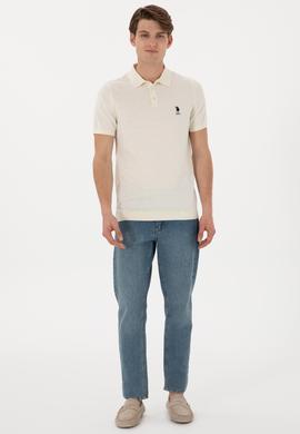 Erkek Slim Fit Polo Yaka Krem Tişört - 50299359026