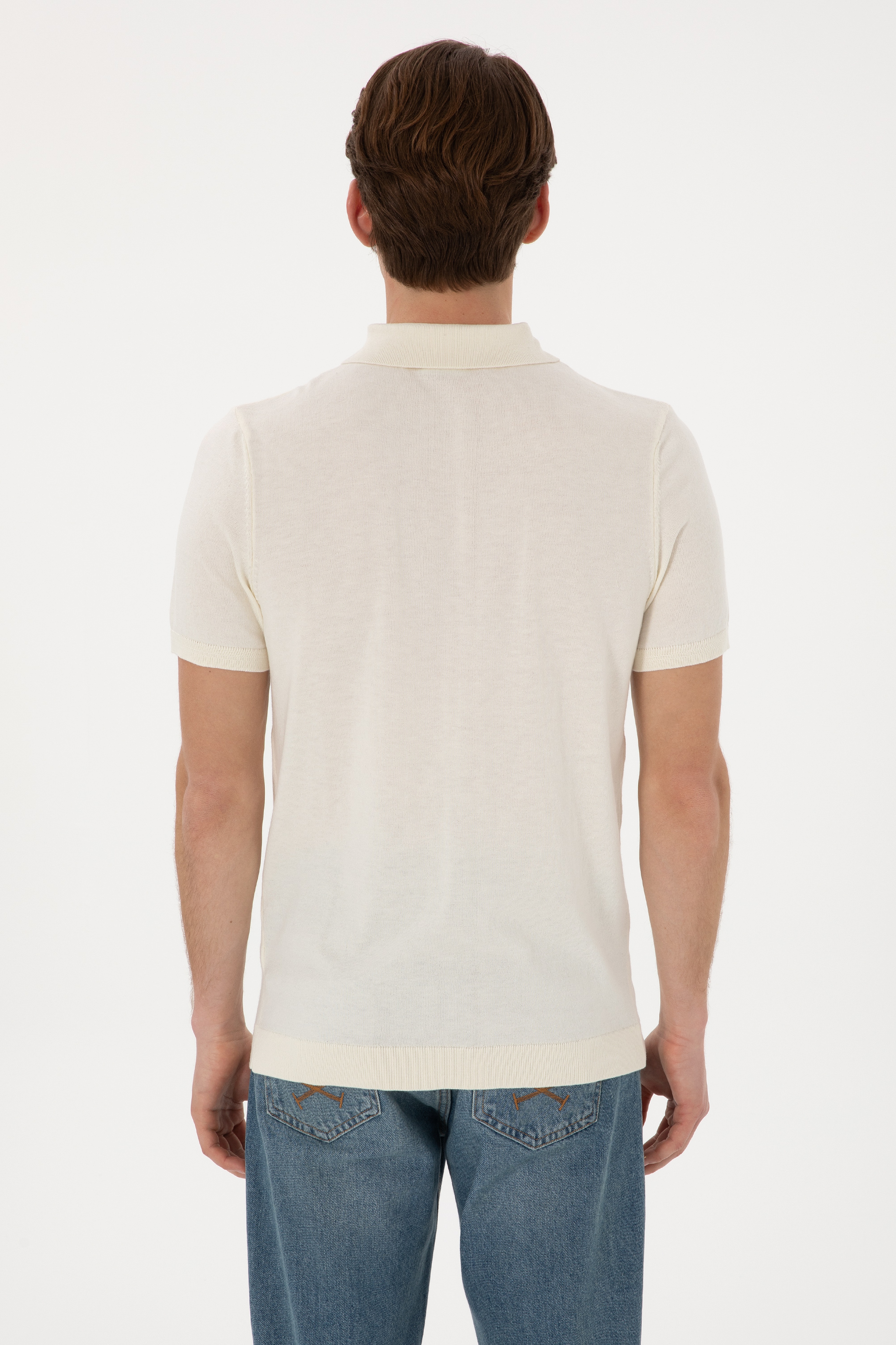 Erkek Slim Fit Polo Yaka Krem Tişört