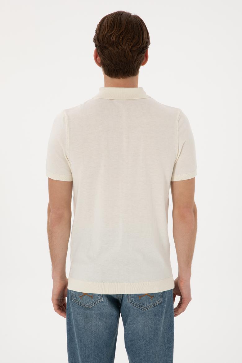 Erkek Slim Fit Polo Yaka Krem Tişört - 50299359026