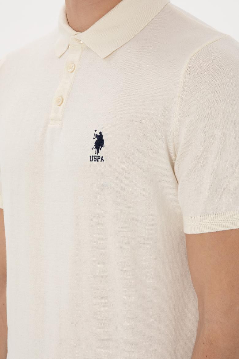 Erkek Slim Fit Polo Yaka Krem Tişört - 50299359026