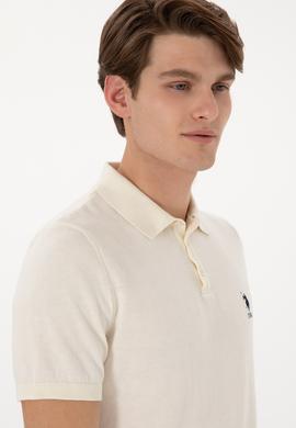 Erkek Slim Fit Polo Yaka Krem Tişört - 50299359026