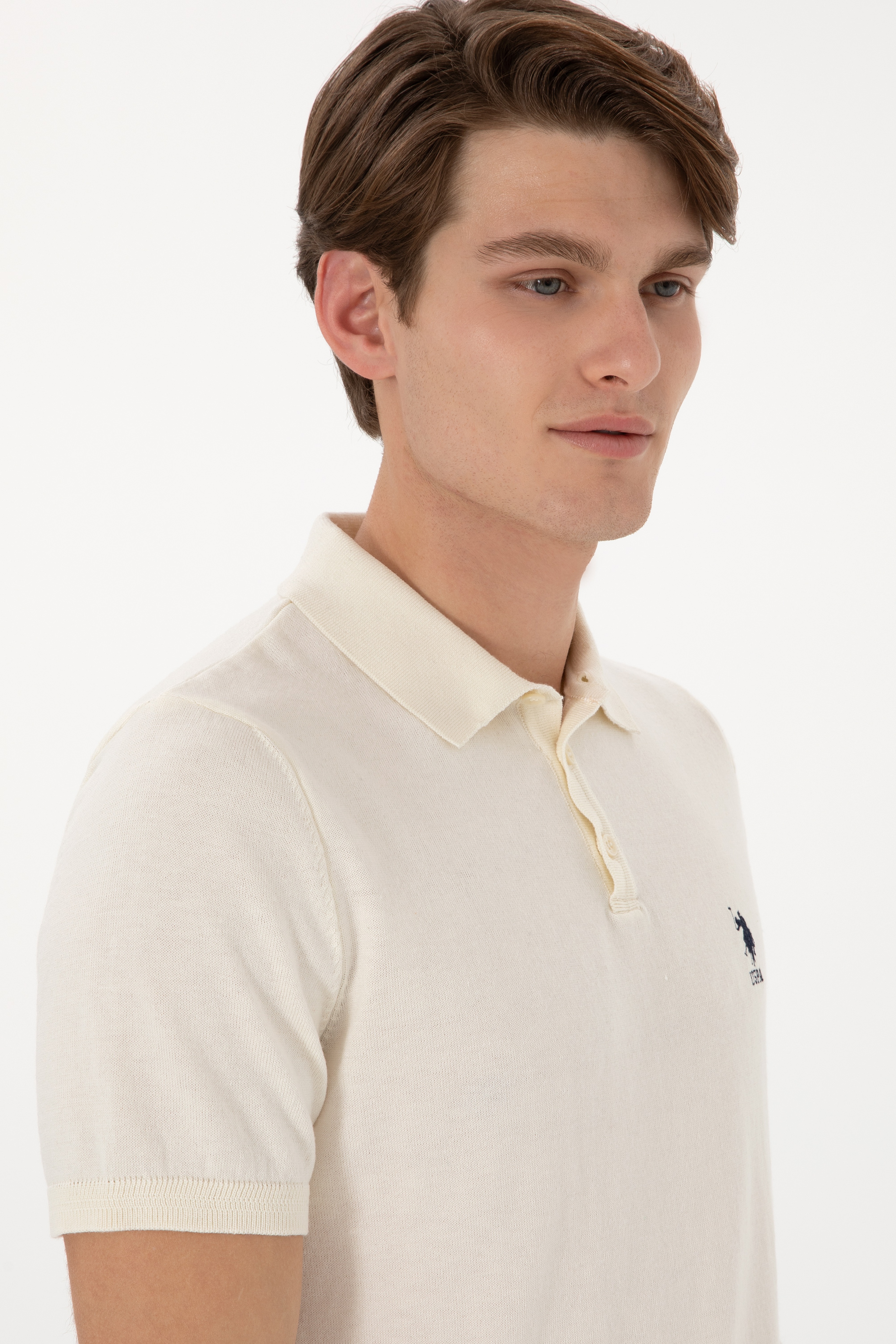Erkek Slim Fit Polo Yaka Krem Tişört - Image 2