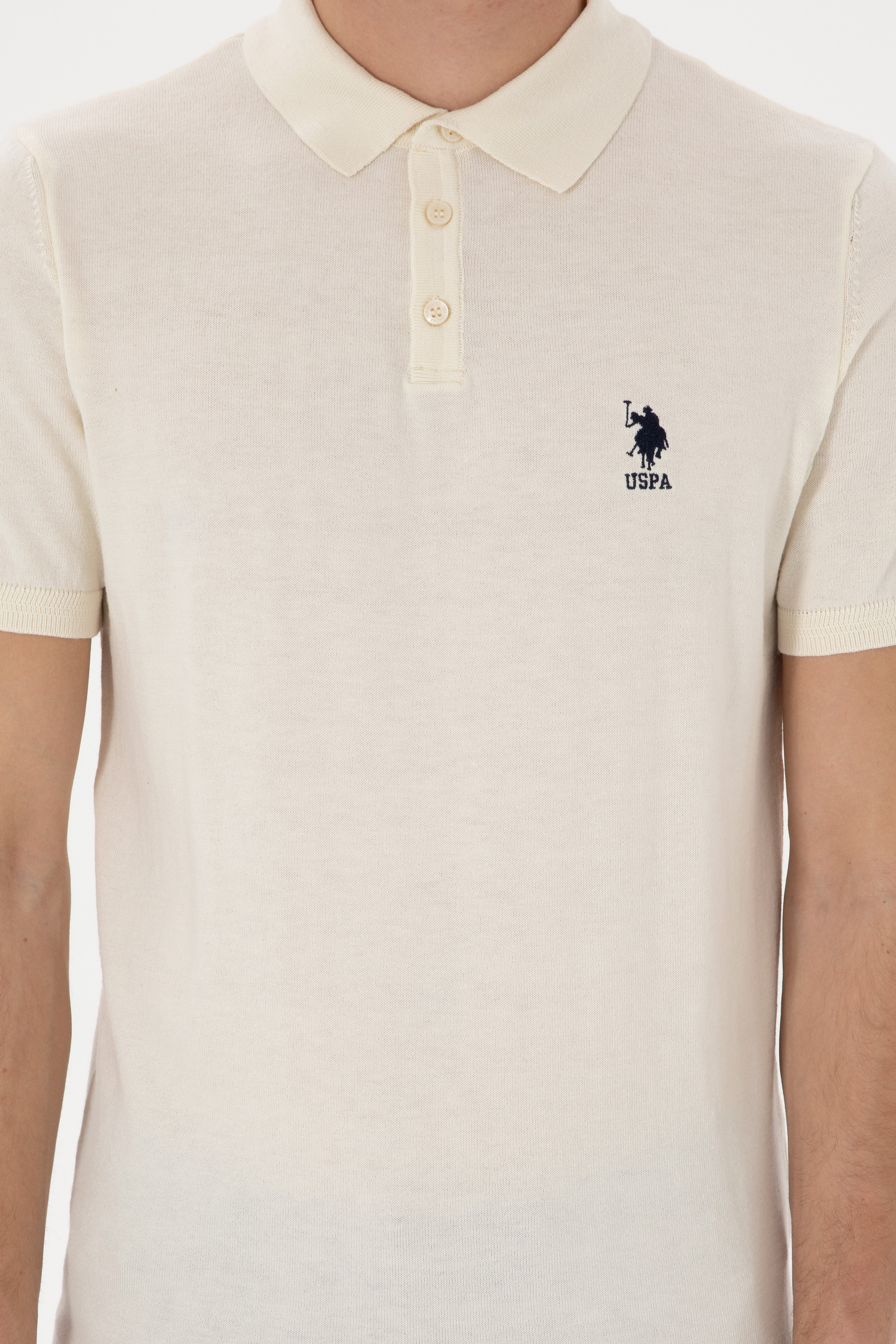 Erkek Slim Fit Polo Yaka Krem Tişört