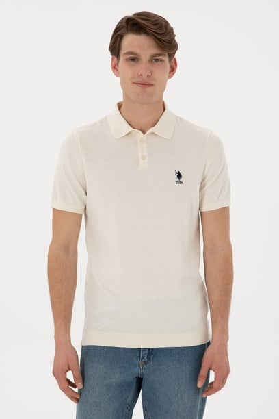 Erkek Slim Fit Polo Yaka Krem Tişört