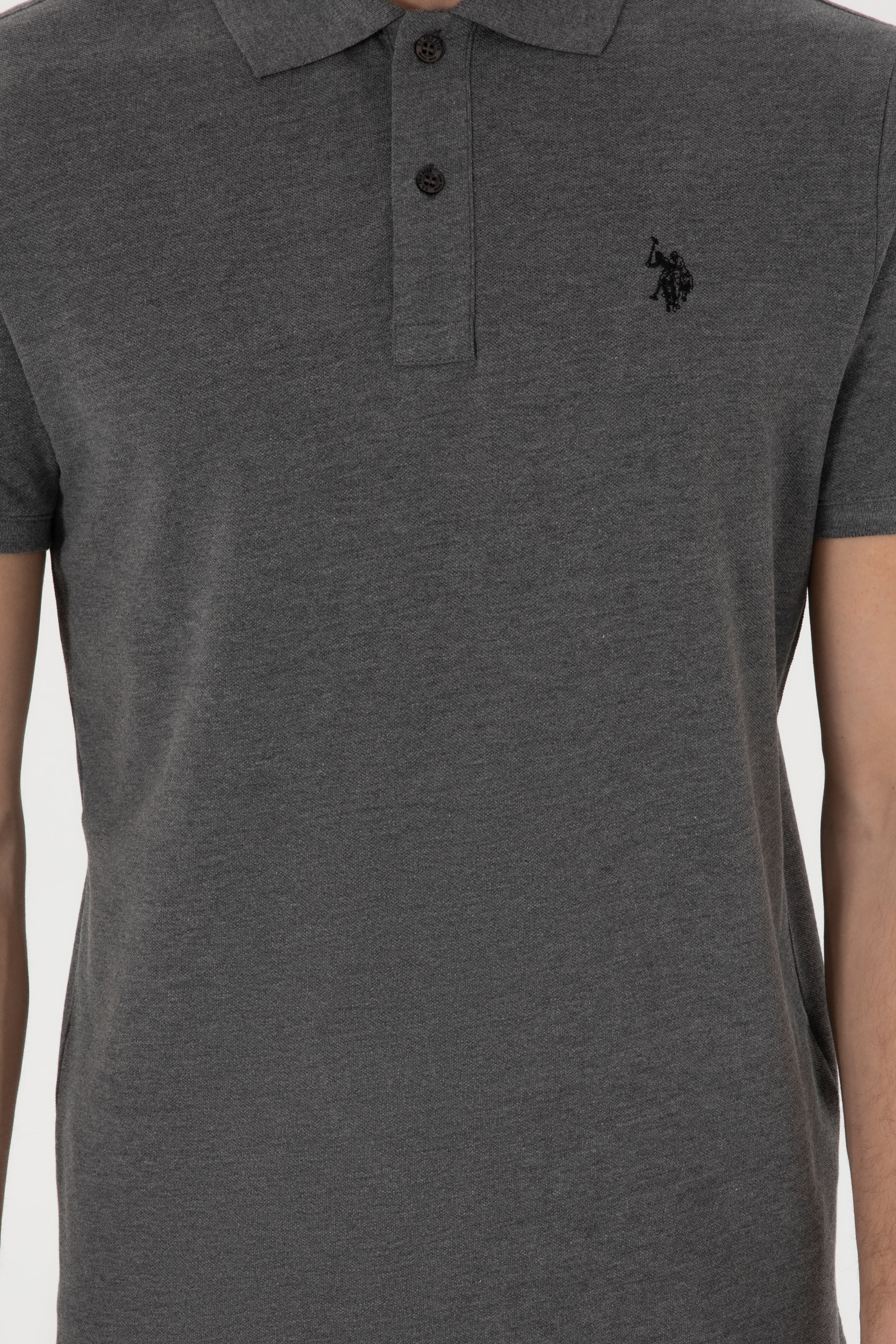 Erkek Slim Fit Polo Yaka Antrasit Melanj Basic Tişört