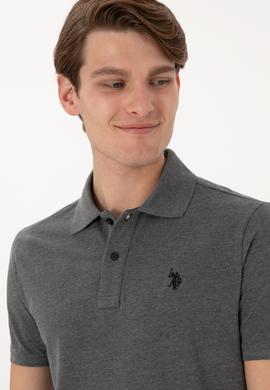 Erkek Slim Fit Polo Yaka Antrasit Melanj Basic Tişört - 50297984024