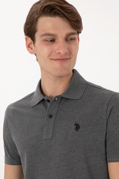 Erkek Slim Fit Polo Yaka Antrasit Melanj Basic Tişört