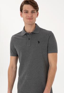Erkek Slim Fit Polo Yaka Antrasit Melanj Basic Tişört - 50297984024