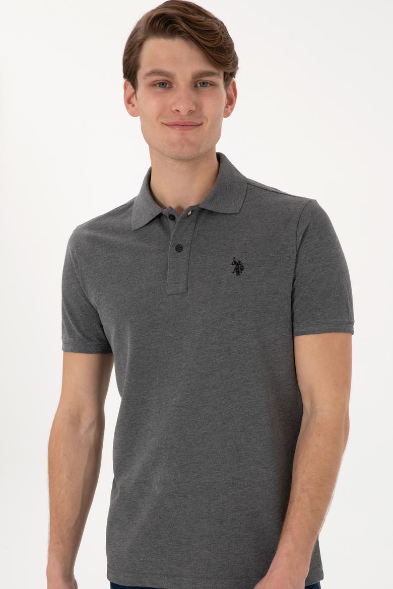Erkek Slim Fit Polo Yaka Antrasit Melanj Basic Tişört - 50297984024