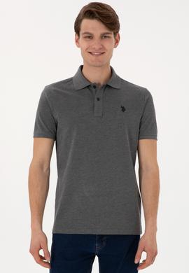 Erkek Slim Fit Polo Yaka Antrasit Melanj Basic Tişört - 50297984024