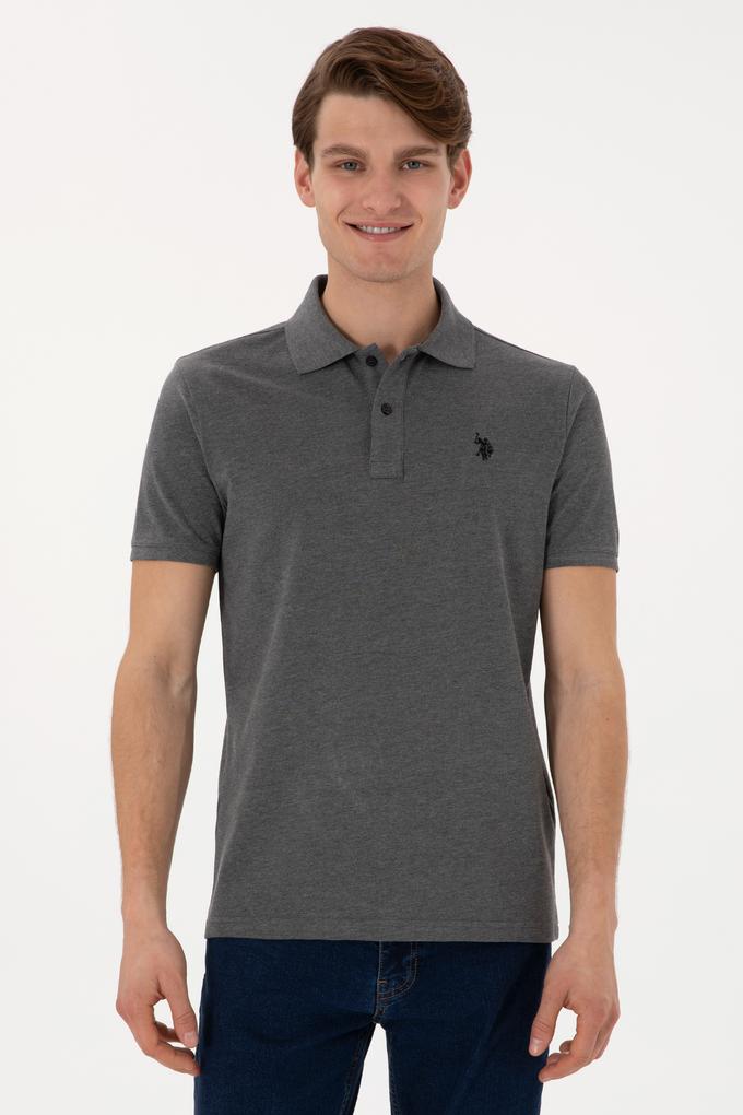 Erkek Slim Fit Polo Yaka Antrasit Melanj Basic Tişört