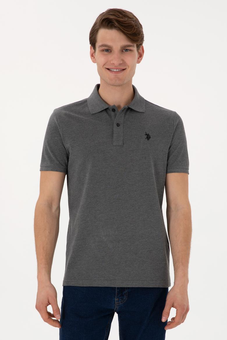 Erkek Slim Fit Polo Yaka Antrasit Melanj Basic Tişört