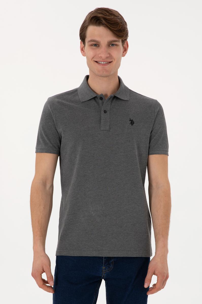 Erkek Slim Fit Polo Yaka Antrasit Melanj Basic Tişört