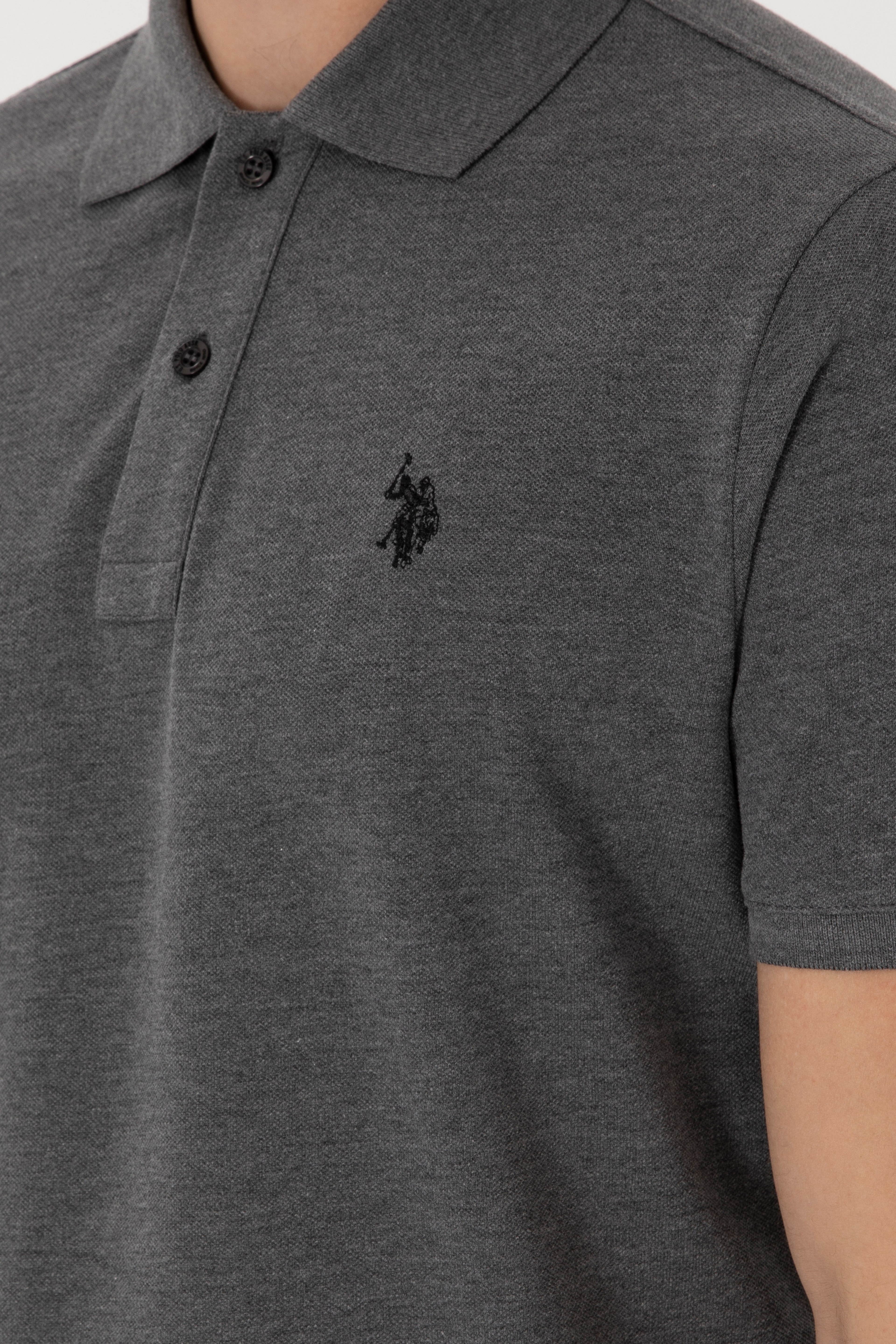 Erkek Slim Fit Polo Yaka Antrasit Melanj Basic Tişört - Image 7