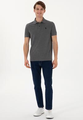 Erkek Slim Fit Polo Yaka Antrasit Melanj Basic Tişört - 50297984024