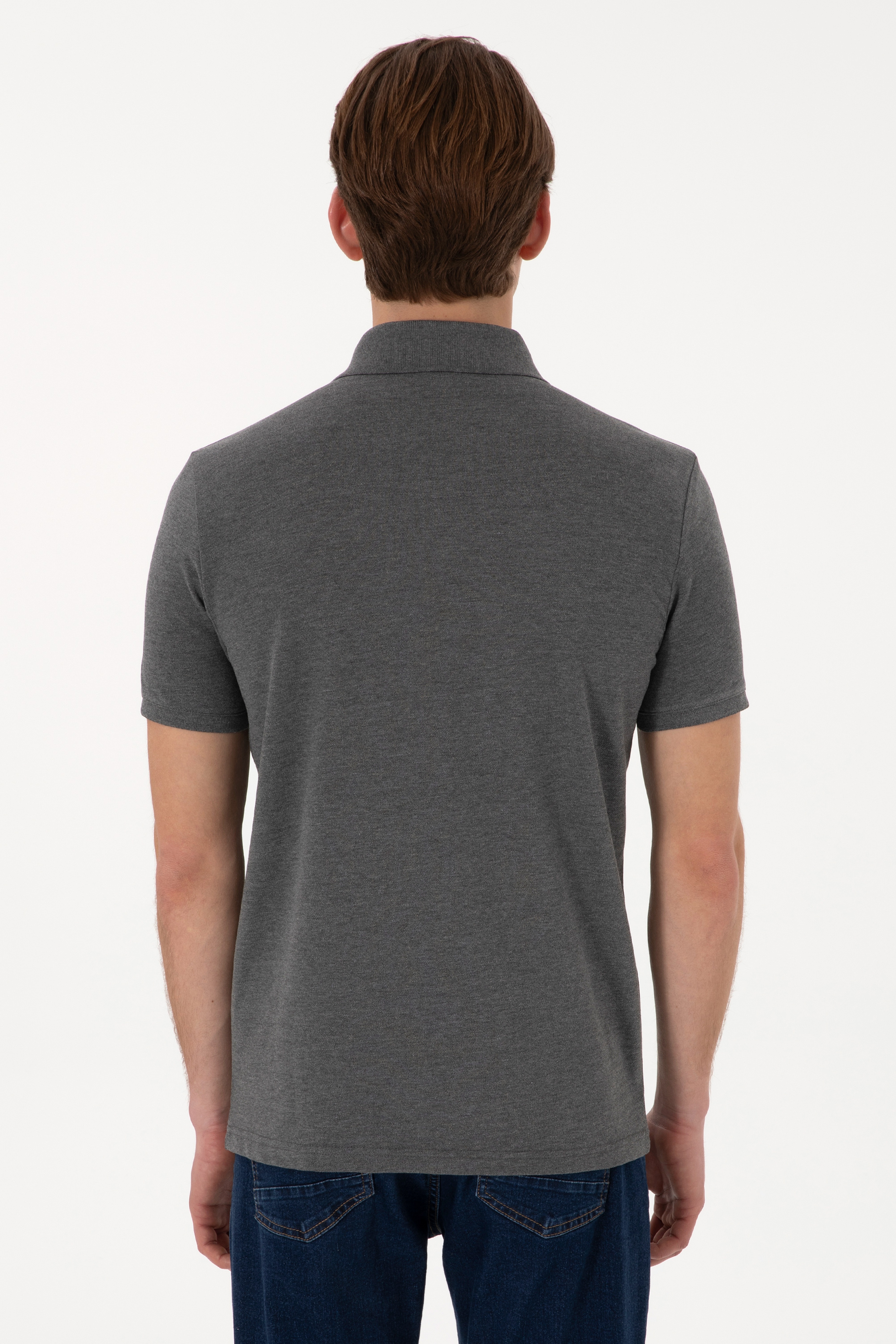 Erkek Slim Fit Polo Yaka Antrasit Melanj Basic Tişört - Image 5
