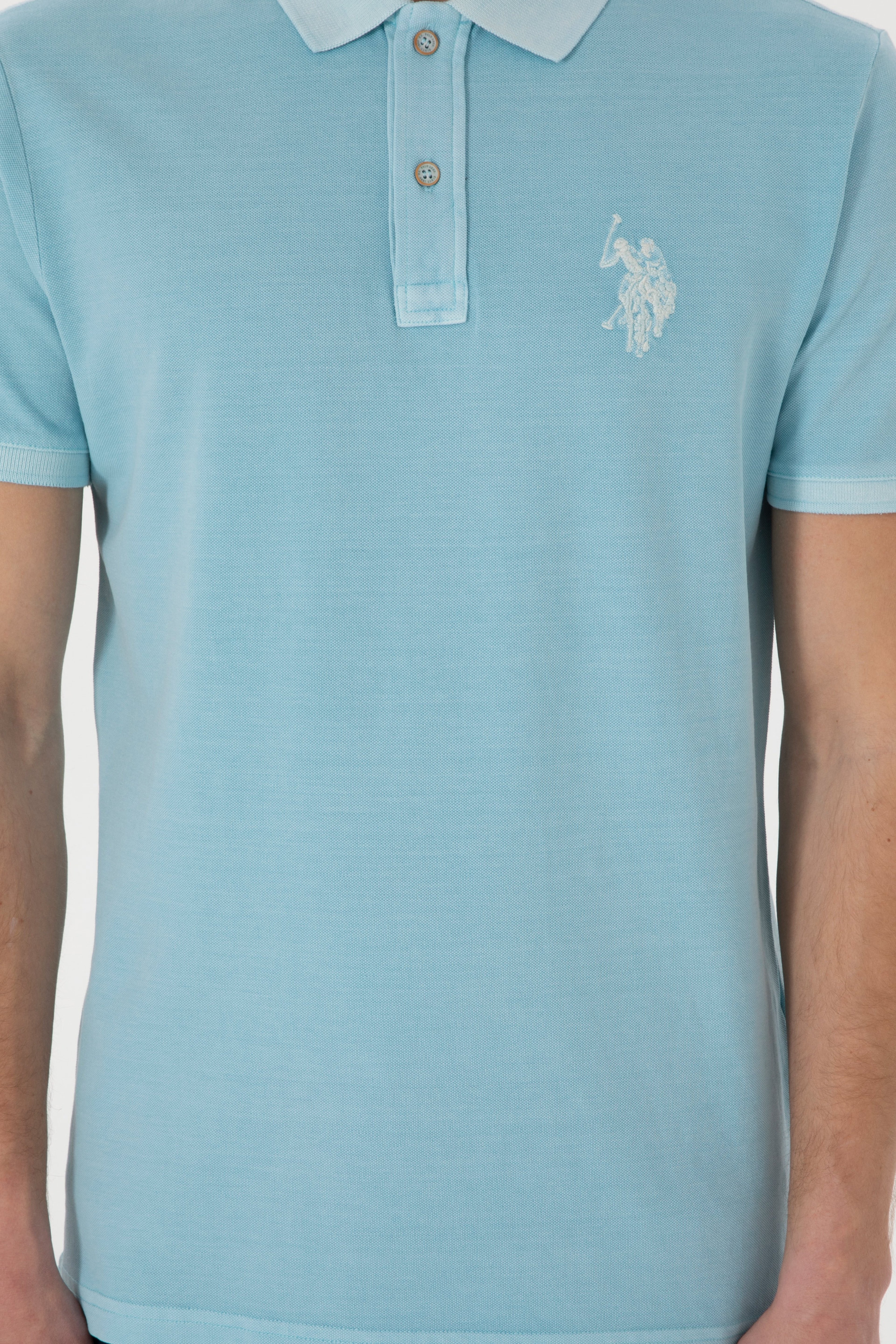 Erkek Slim Fit Polo Yaka Açık Mavi Yıkamalı Basic Tişört - Image 6