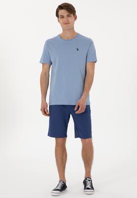 Erkek Regular Fit Bisiklet Yaka Mavi Basic Tişört - 50298035097
