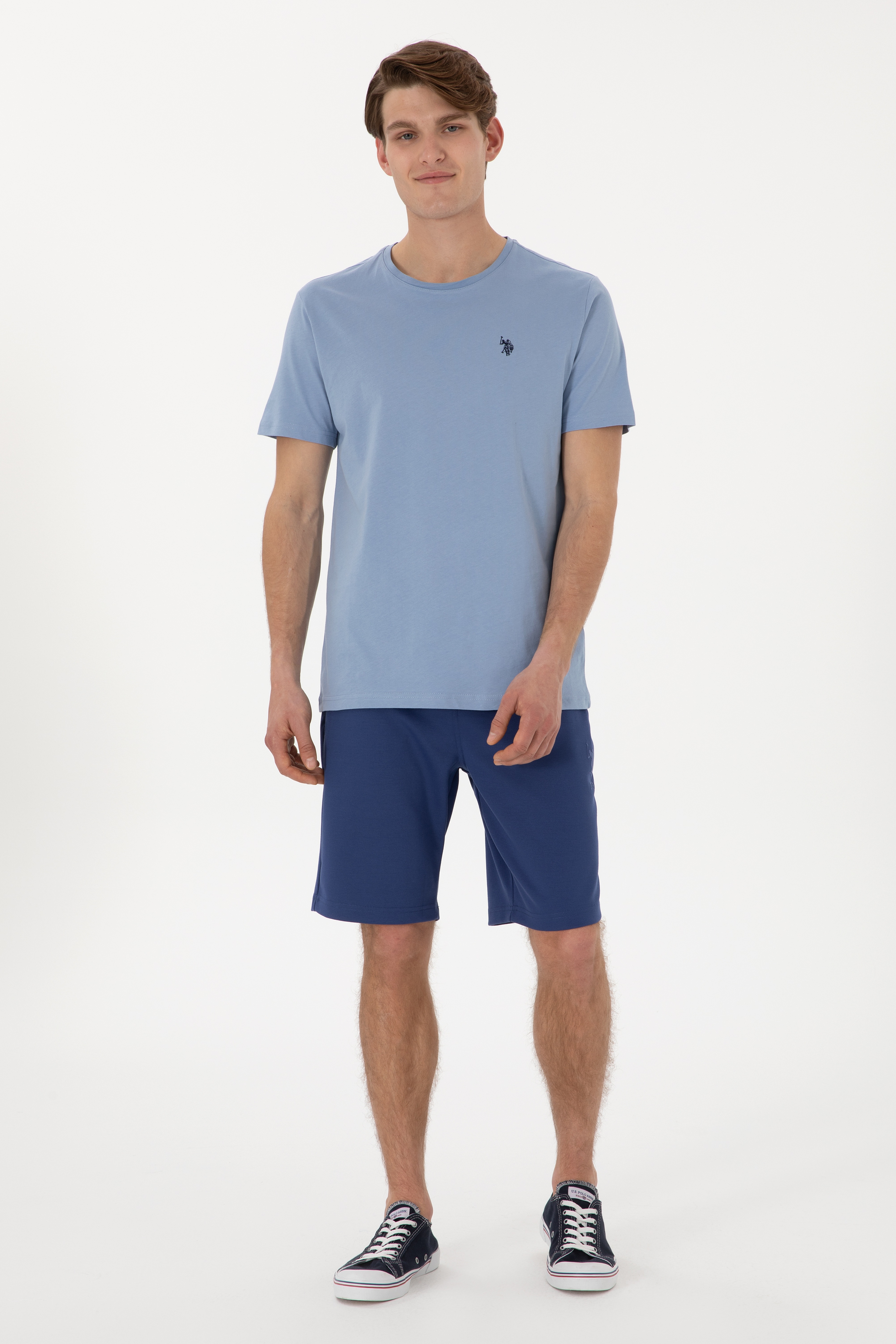 Erkek Regular Fit Bisiklet Yaka Mavi Basic Tişört