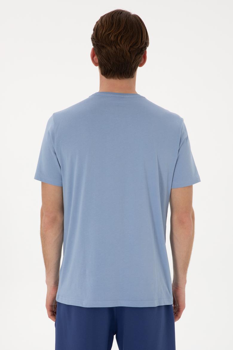 Erkek Regular Fit Bisiklet Yaka Mavi Basic Tişört - 50298035097