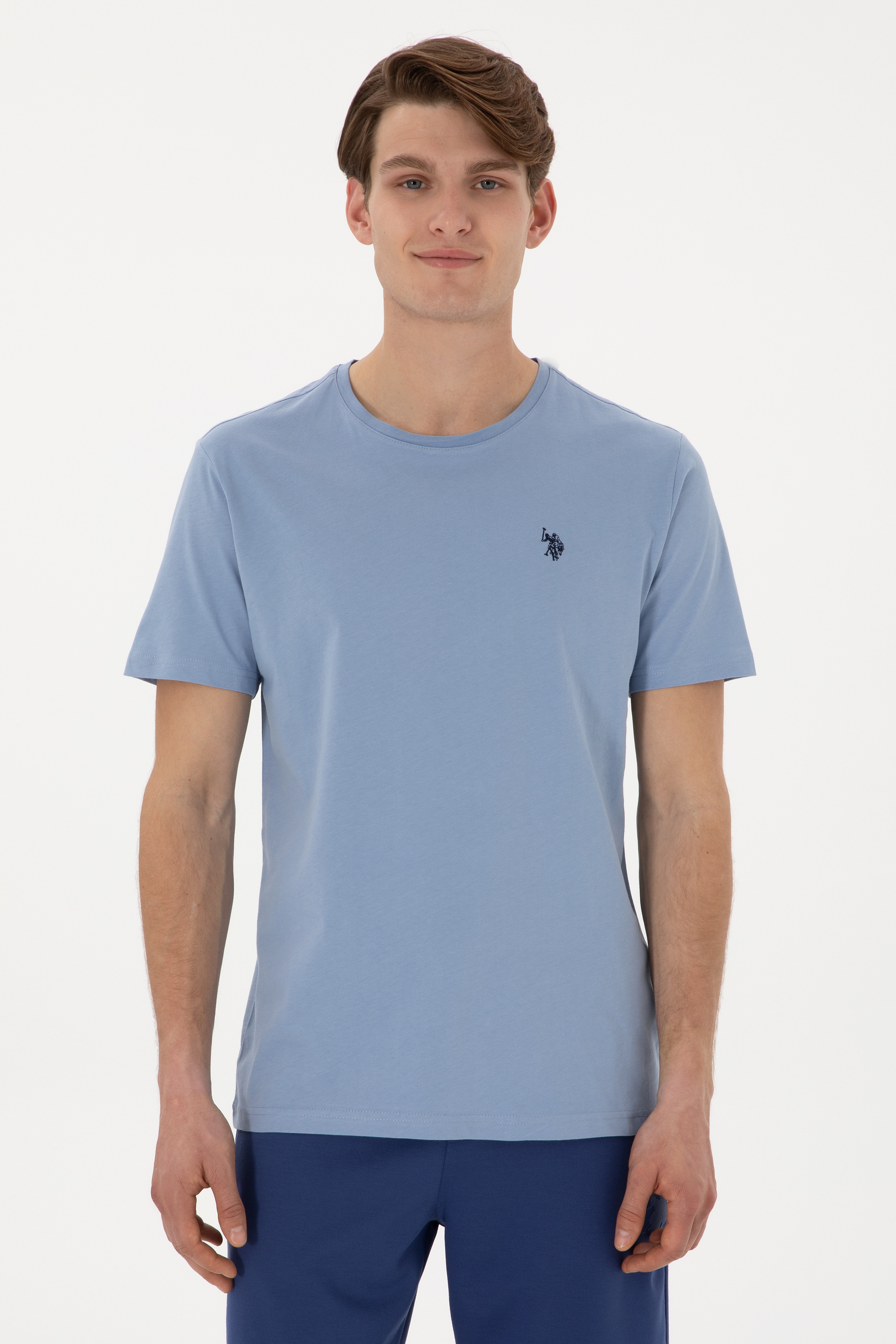 Erkek Regular Fit Bisiklet Yaka Mavi Basic Tişört - Image 1