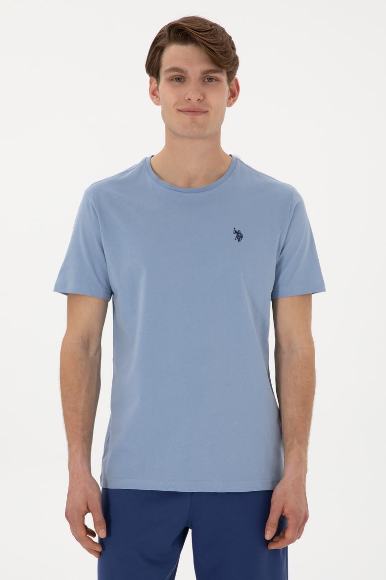 Erkek Regular Fit Bisiklet Yaka Mavi Basic Tişört