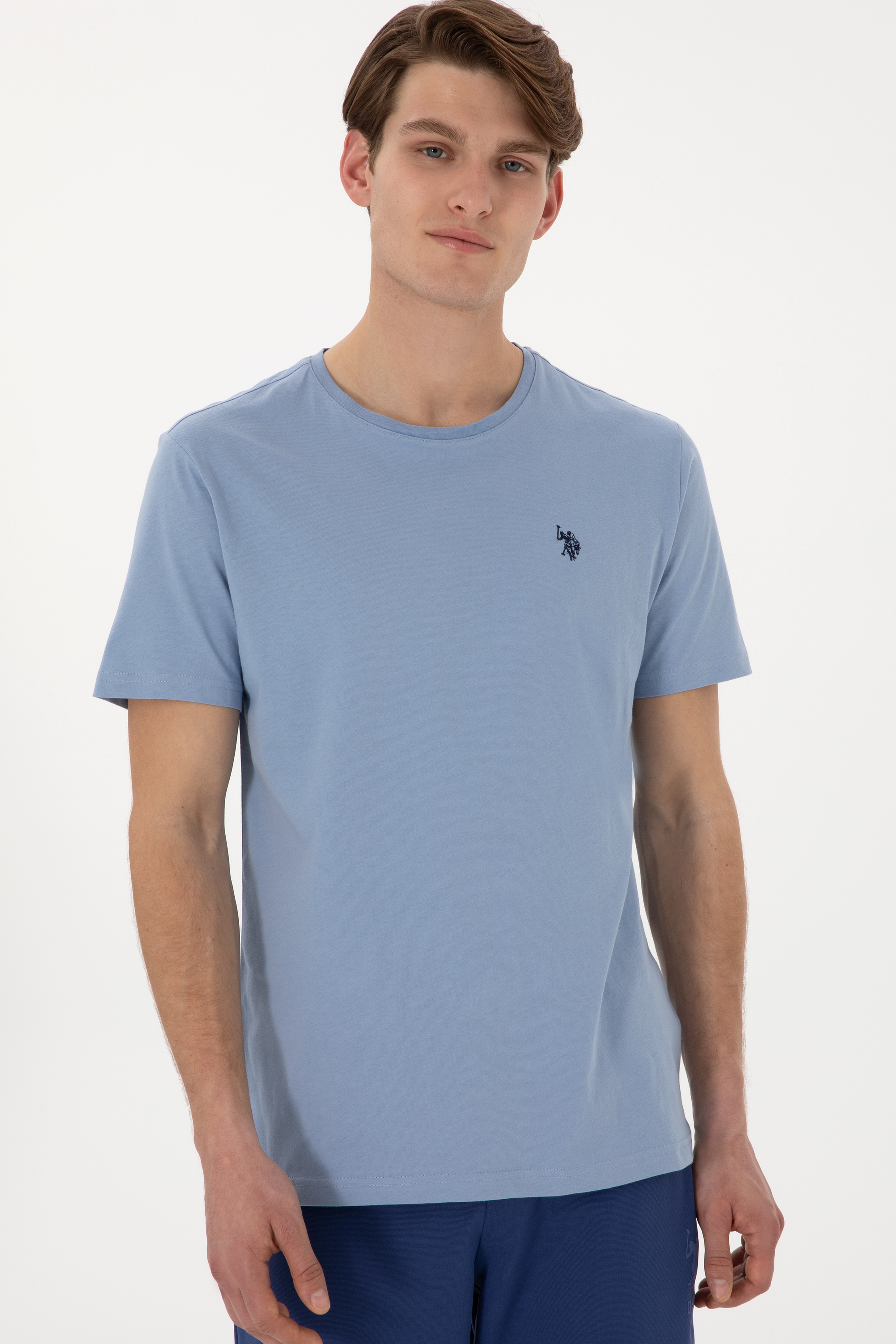 Erkek Regular Fit Bisiklet Yaka Mavi Basic Tişört - Image 3