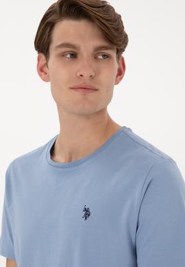 Erkek Regular Fit Bisiklet Yaka Mavi Basic Tişört - 50298035097