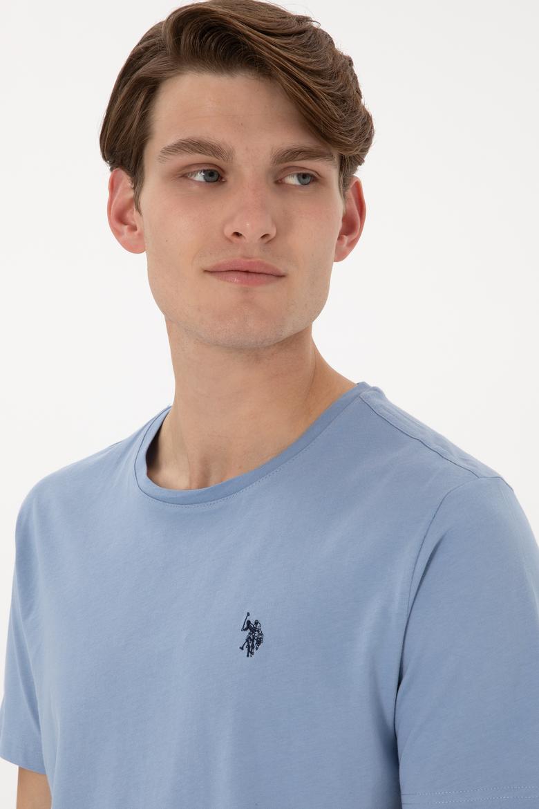 Erkek Regular Fit Bisiklet Yaka Mavi Basic Tişört - 50298035097