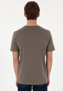 Erkek Regular Fit Bisiklet Yaka Vizon Basic Tişört - 50297988156