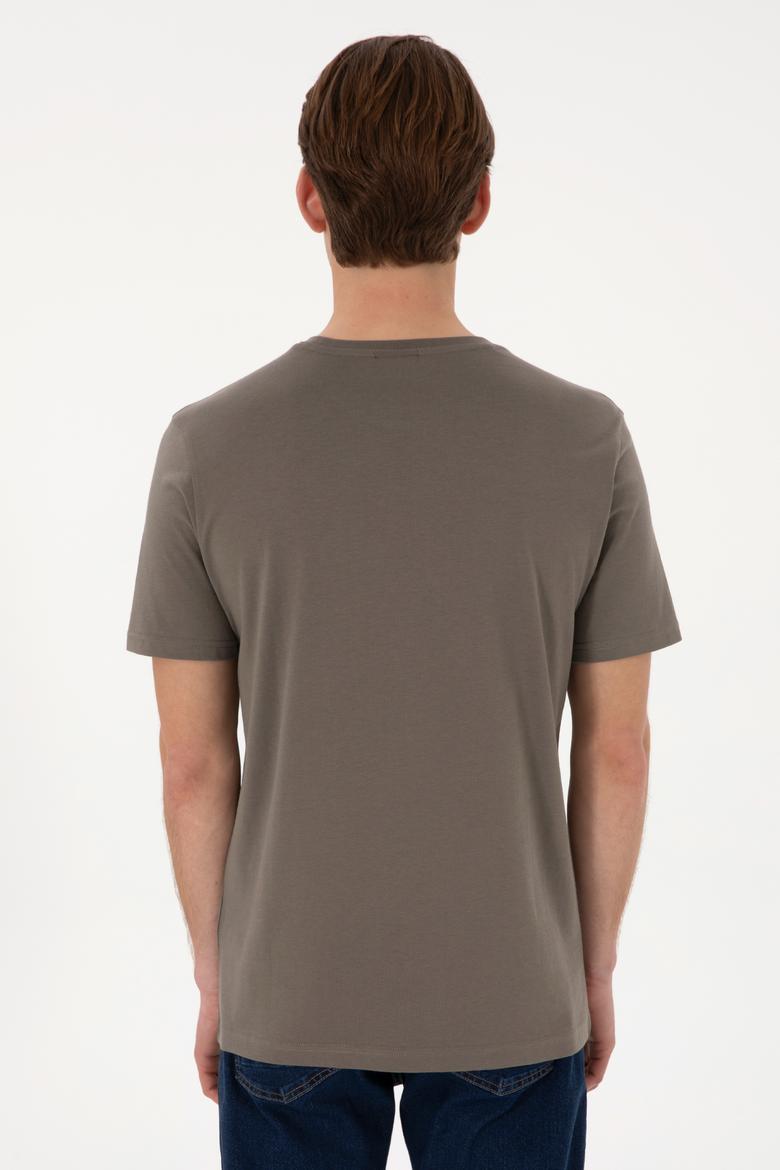 Erkek Regular Fit Bisiklet Yaka Vizon Basic Tişört - 50297988156