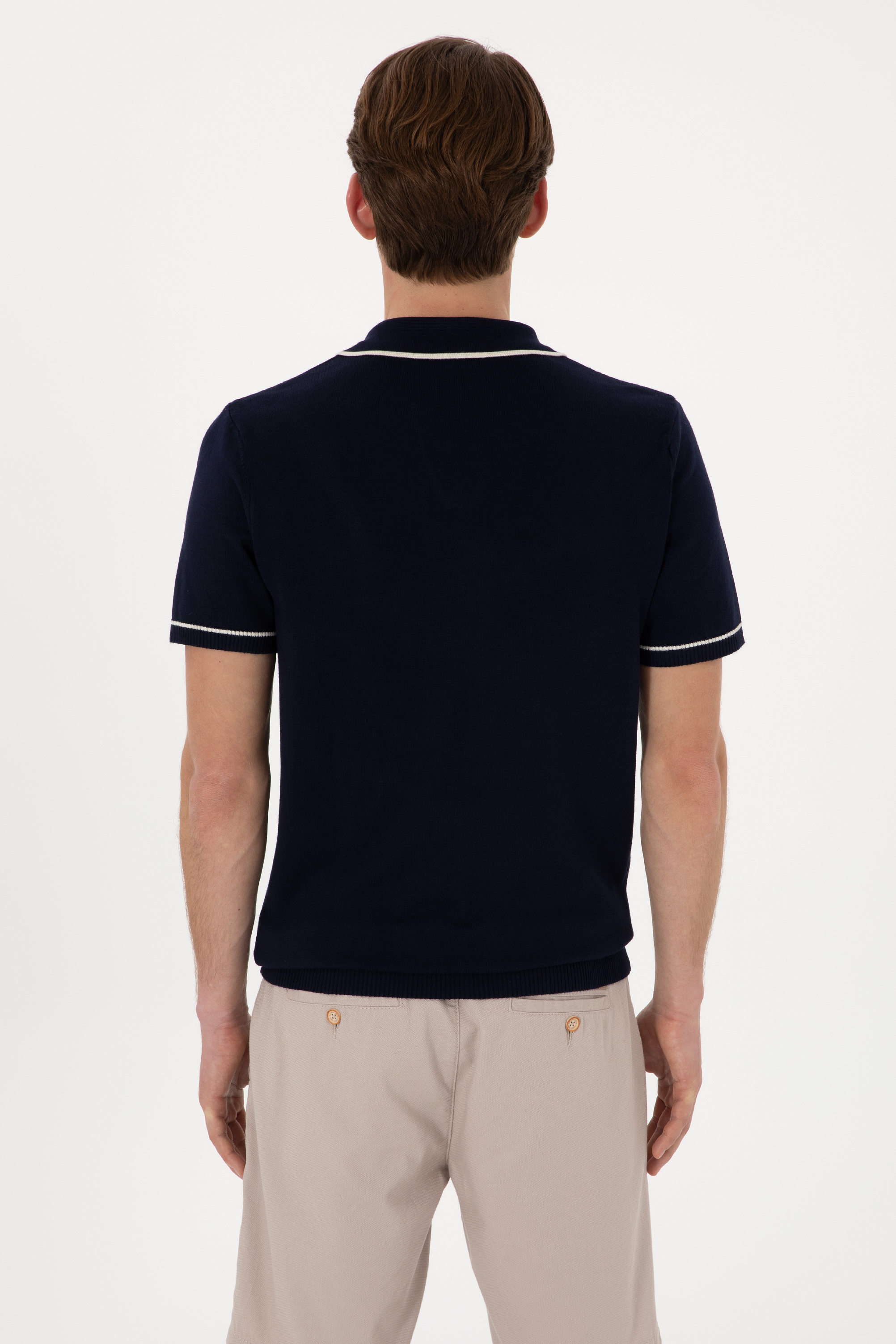 Erkek Slim Fit Polo Yaka Lacivert Tişört - Image 5