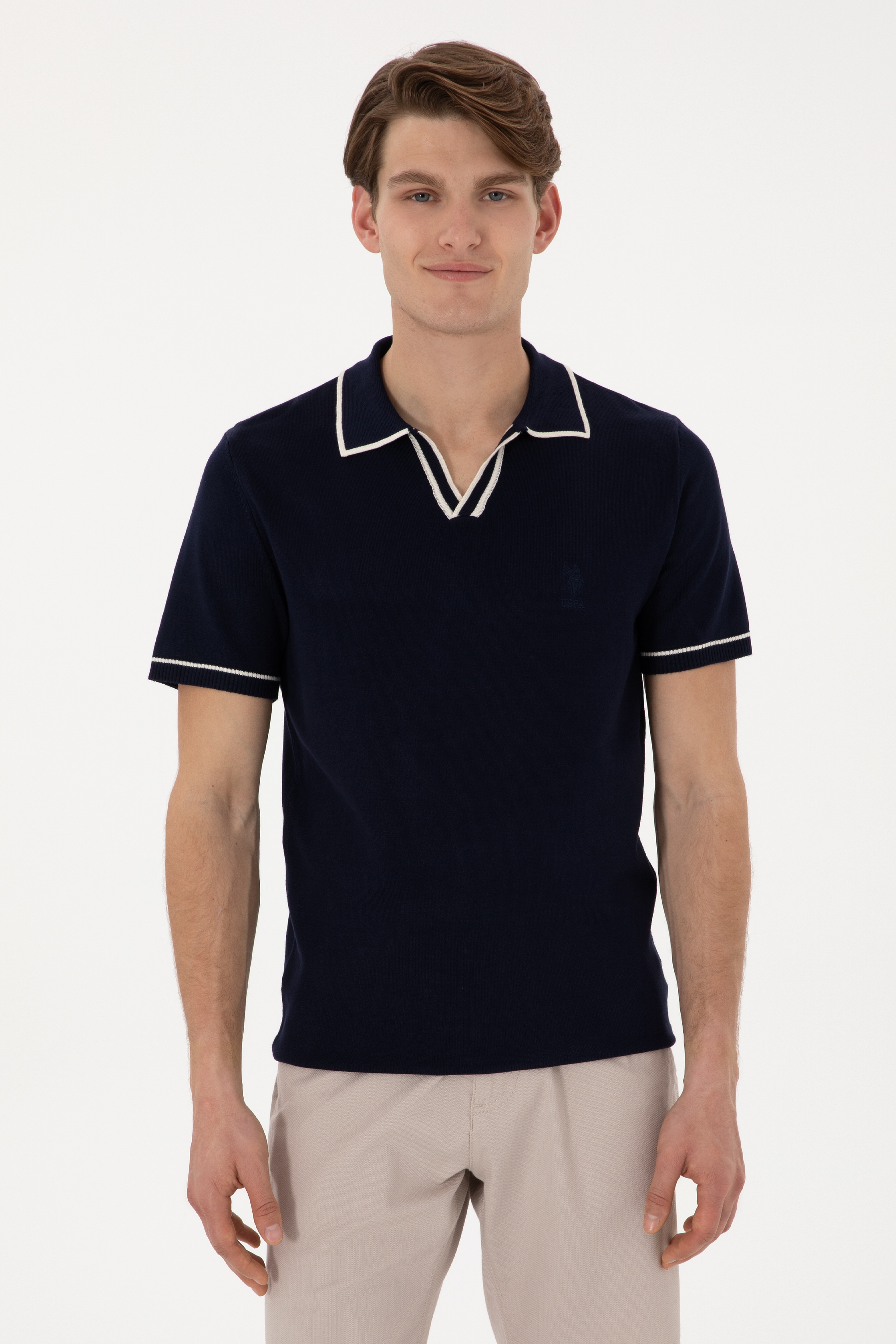 Erkek Slim Fit Polo Yaka Lacivert Tişört