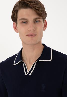 Erkek Slim Fit Polo Yaka Lacivert Tişört - 50299364001