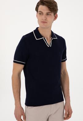 Erkek Slim Fit Polo Yaka Lacivert Tişört - 50299364001