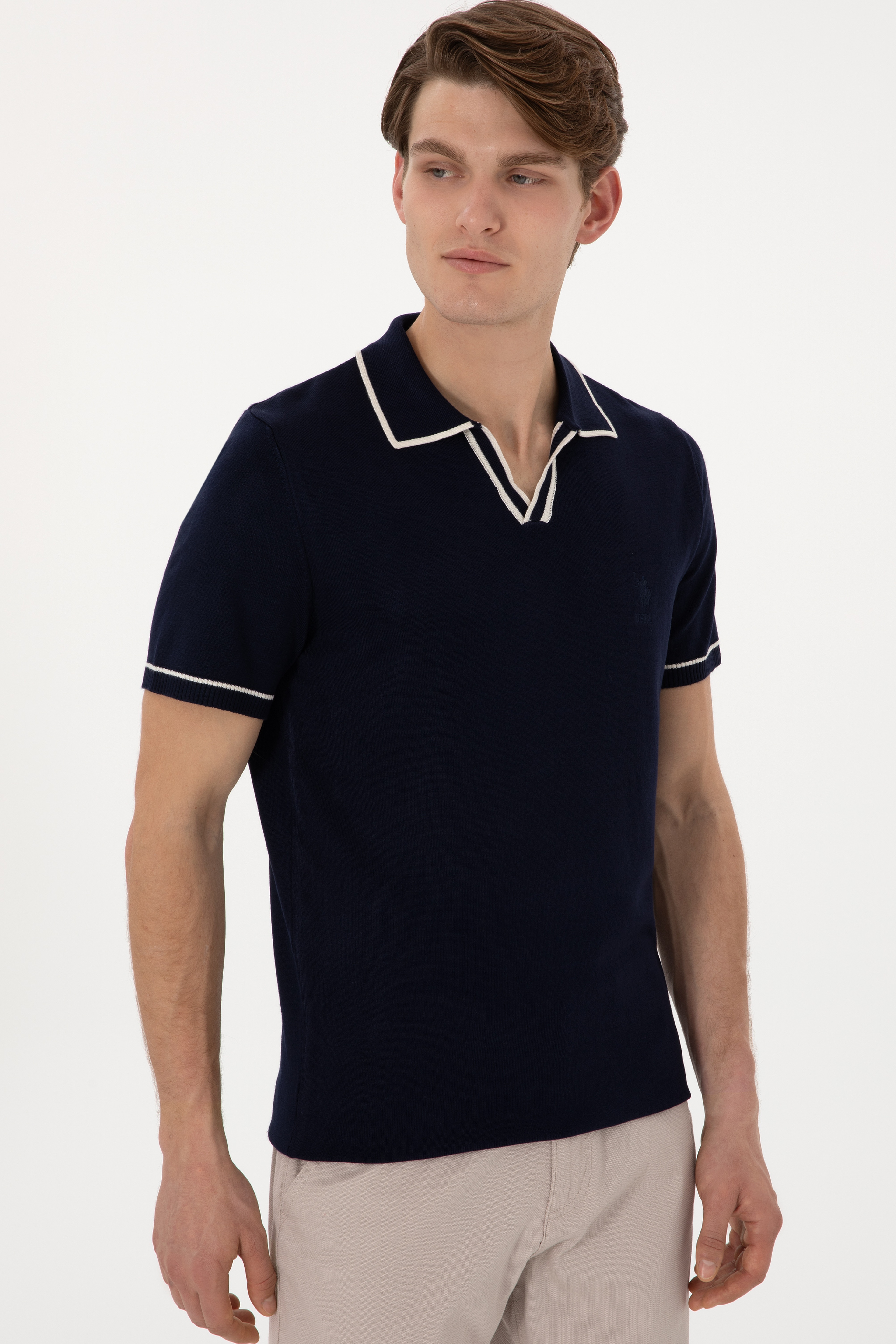 Erkek Slim Fit Polo Yaka Lacivert Tişört - Image 3