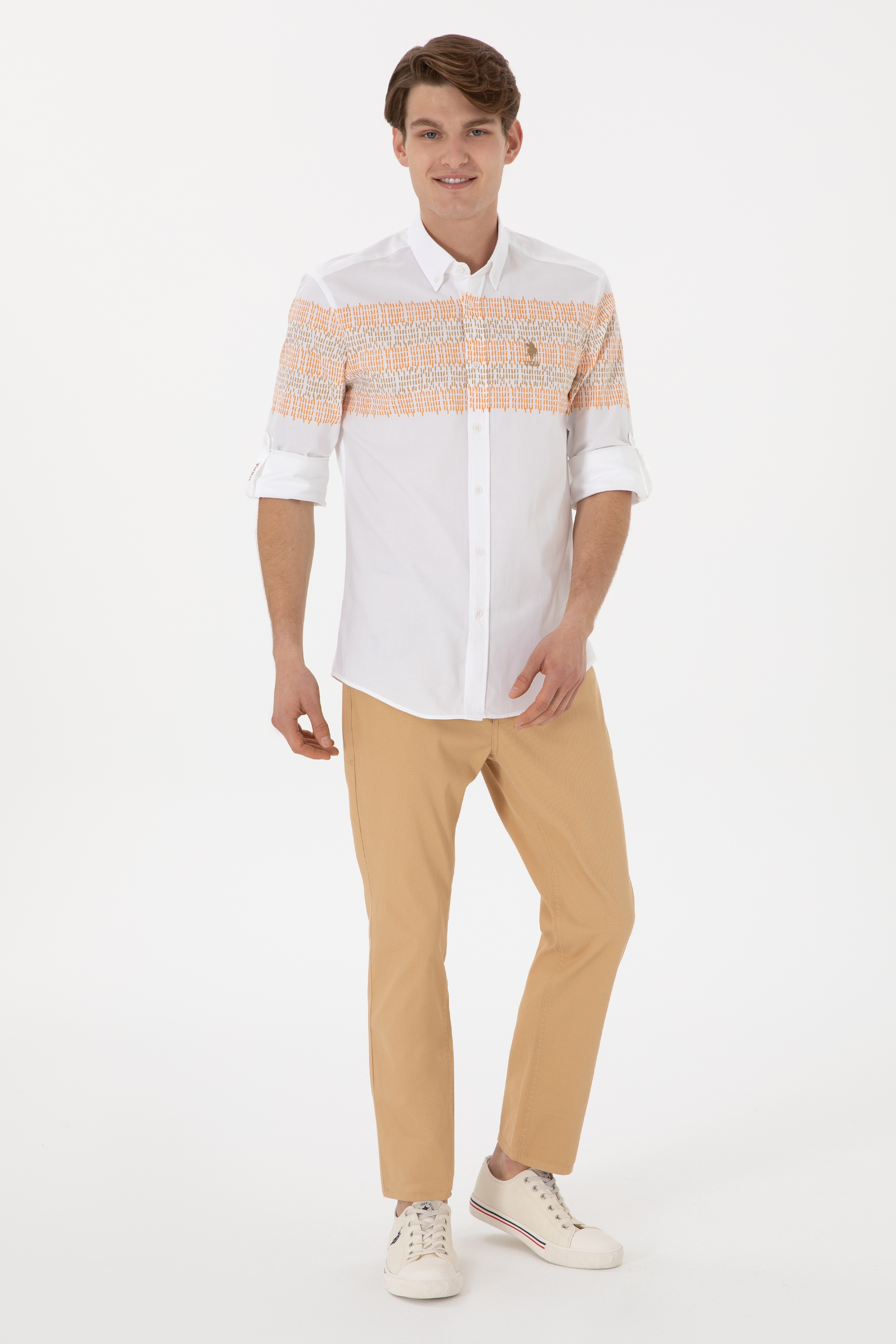 Erkek Slim Fit Camel Kanvas Pantolon