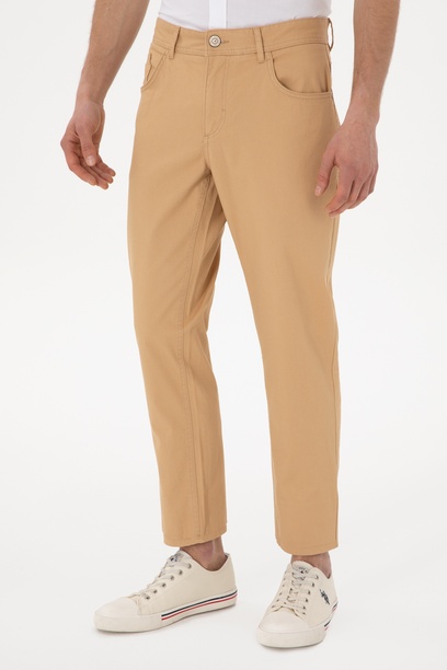 Erkek Slim Fit Camel Kanvas Pantolon