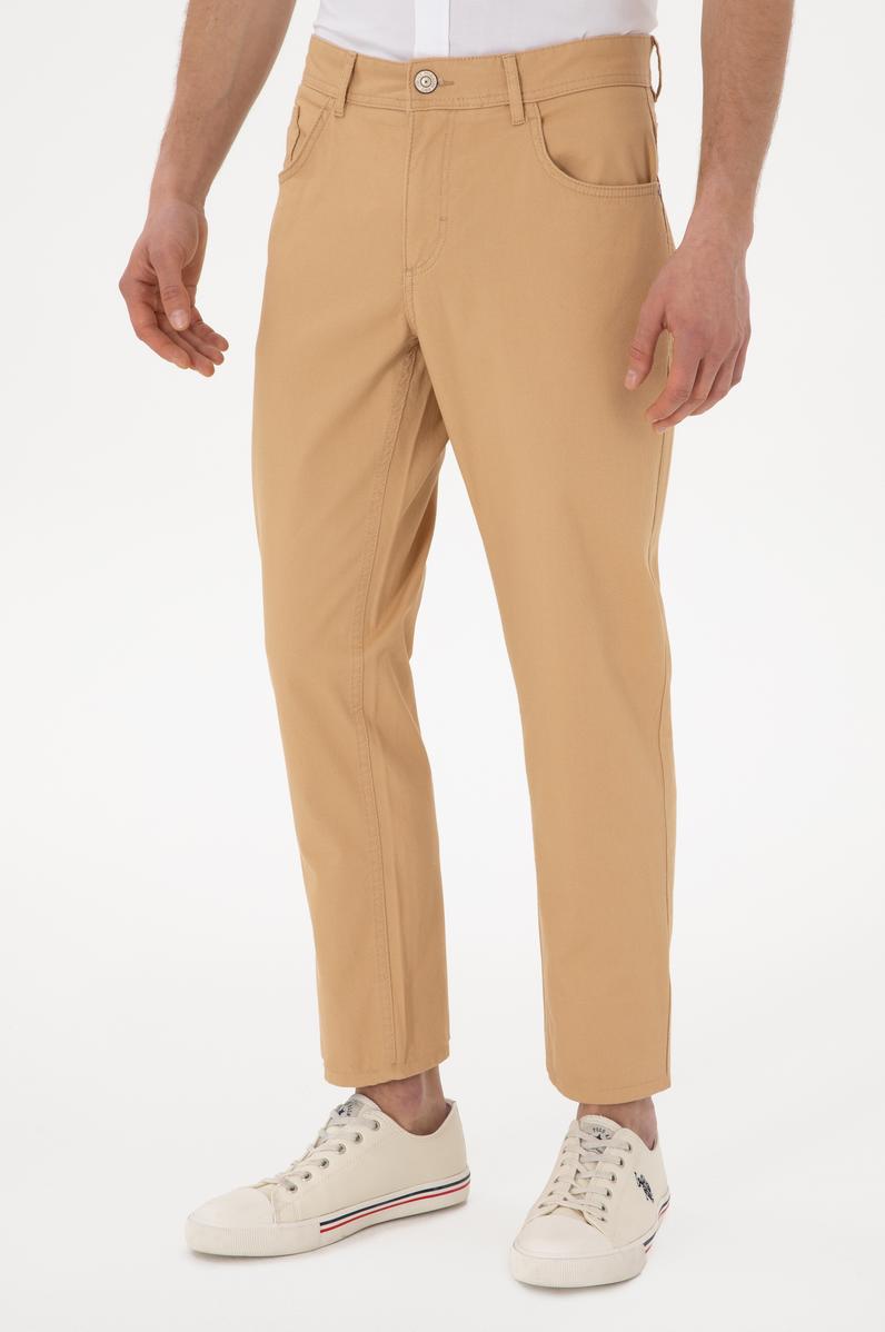 Erkek Slim Fit Camel Kanvas Pantolon