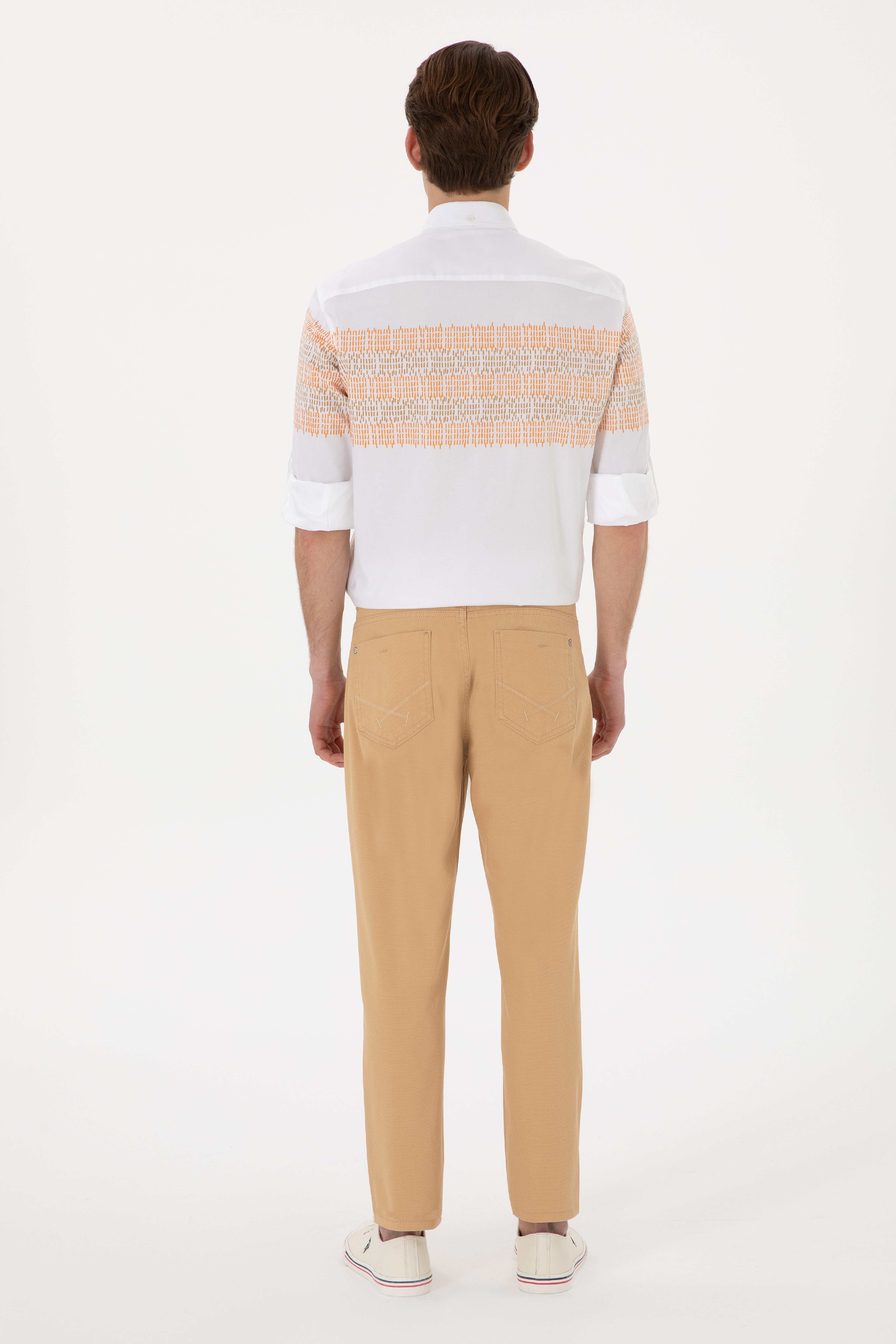 Erkek Slim Fit Camel Kanvas Pantolon