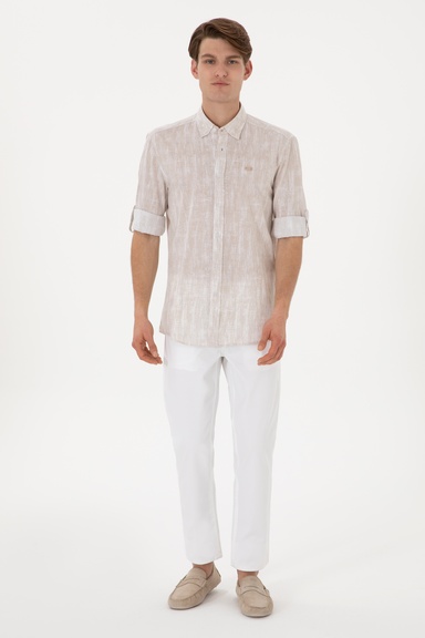 Erkek Slim Fit Beyaz Kanvas Pantolon