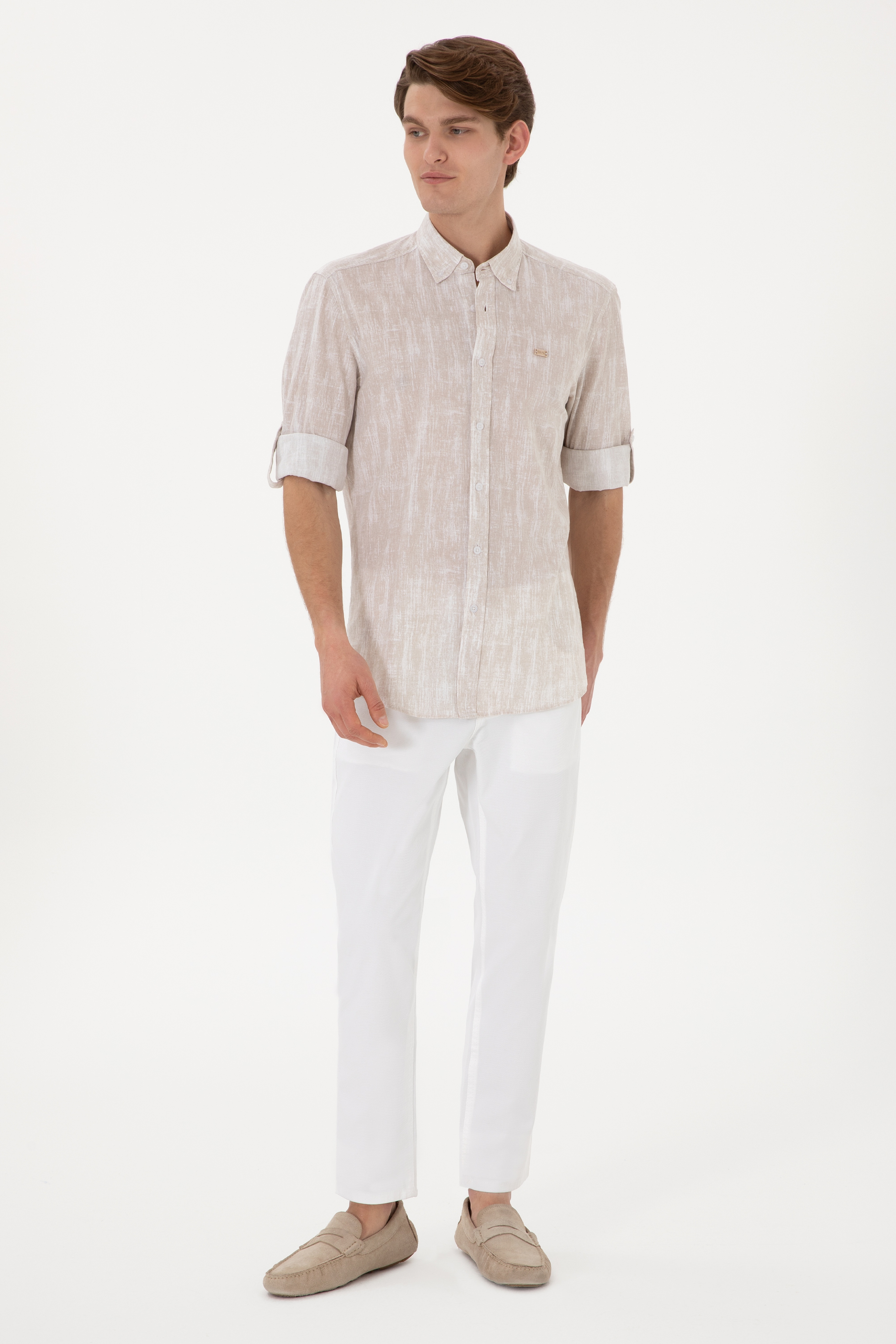 Erkek Slim Fit Beyaz Kanvas Pantolon