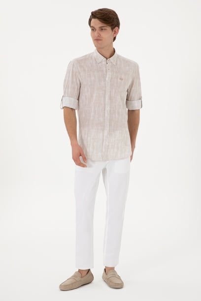 Erkek Slim Fit Beyaz Kanvas Pantolon