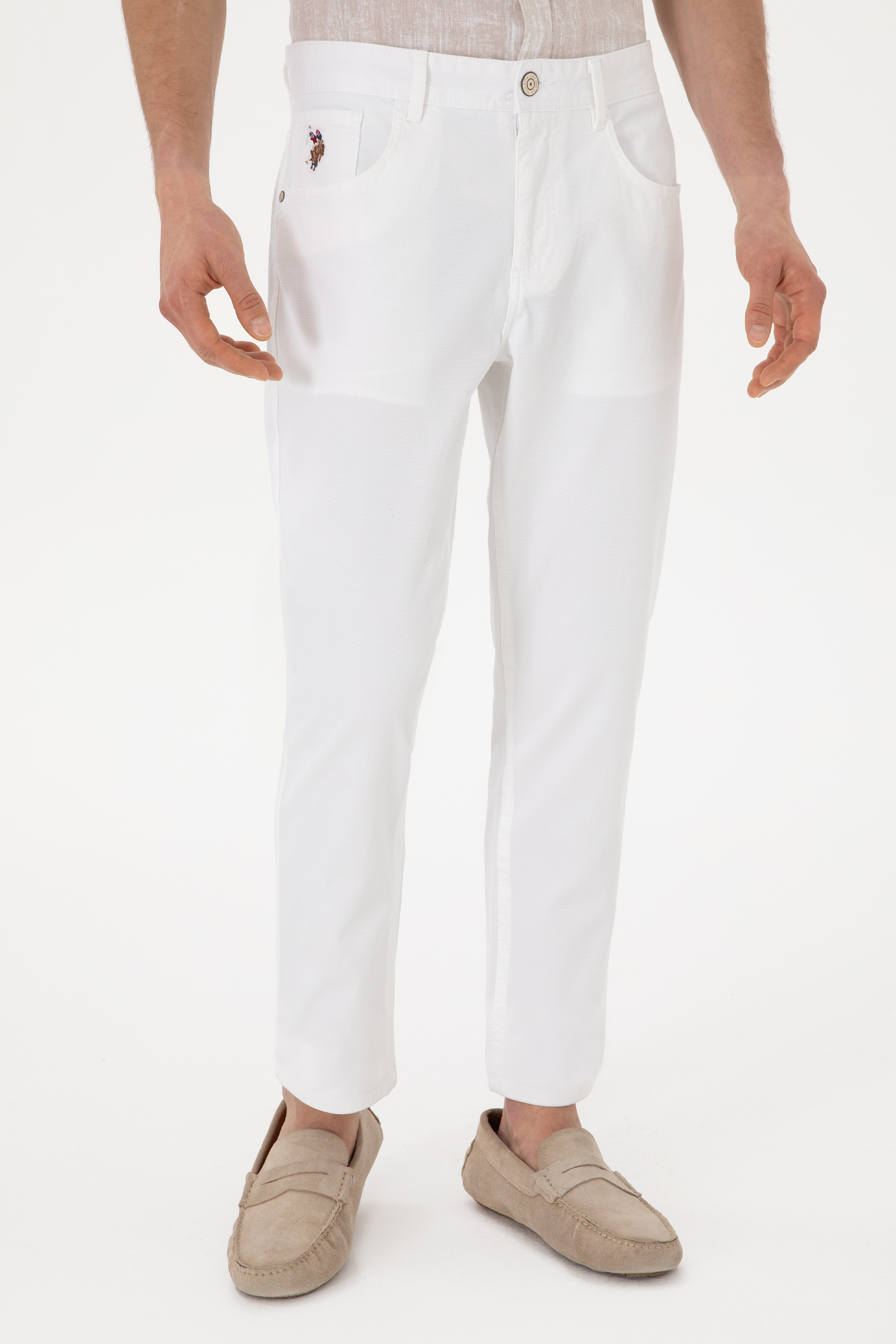 Erkek Slim Fit Beyaz Kanvas Pantolon - Image 2