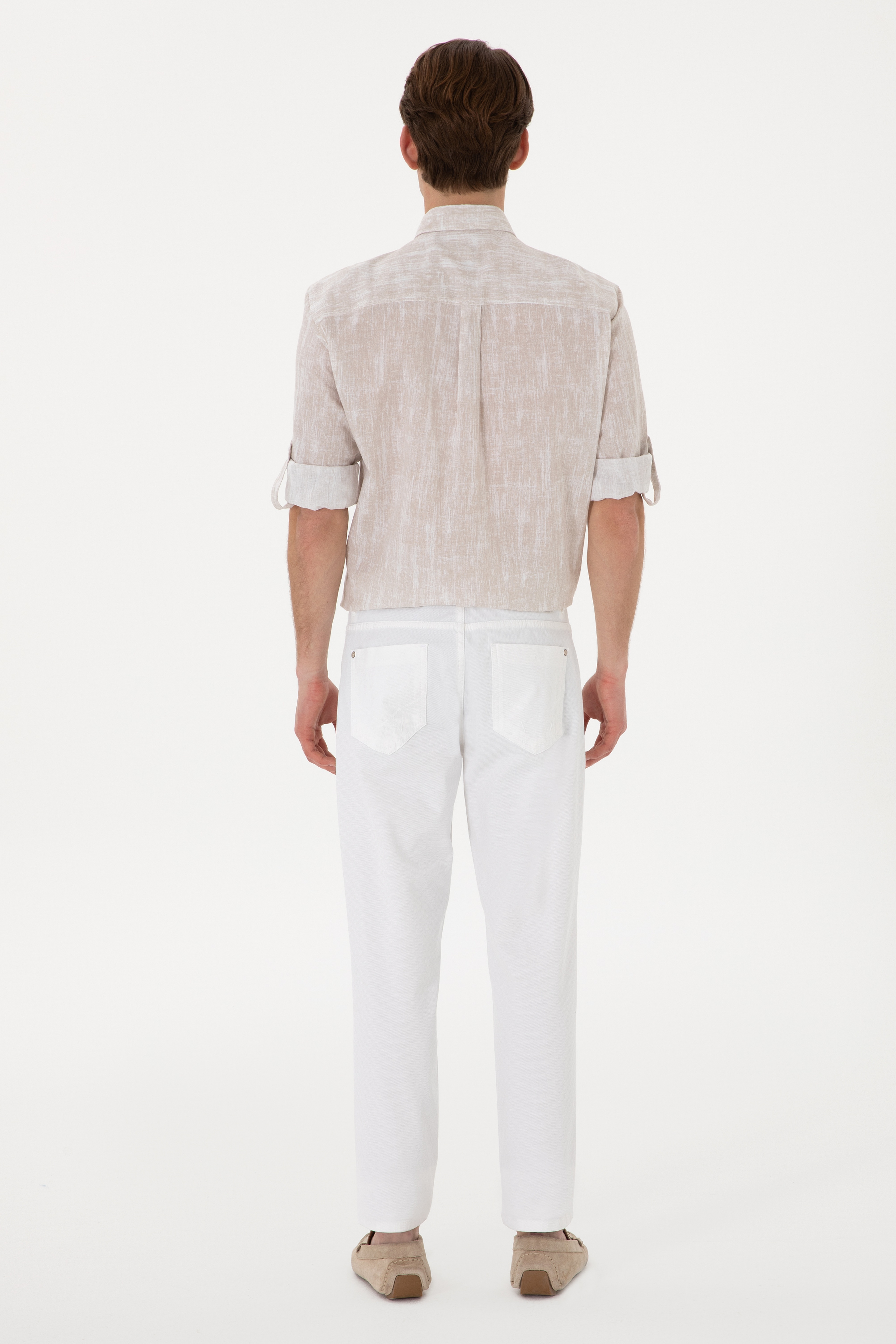 Erkek Slim Fit Beyaz Kanvas Pantolon - Image 4