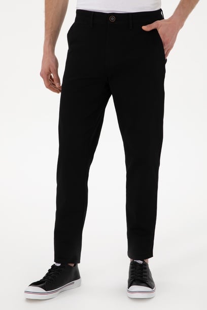 Erkek Slim Fit Siyah Kanvas Pantolon