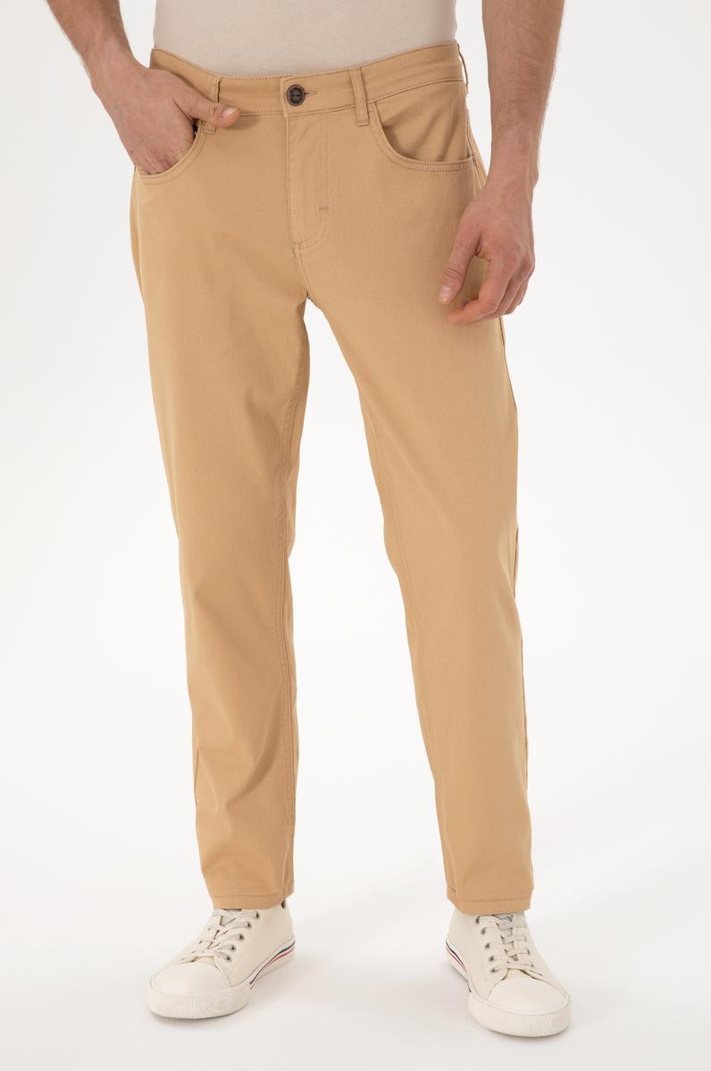 Erkek Slim Fit Camel Kanvas Pantolon