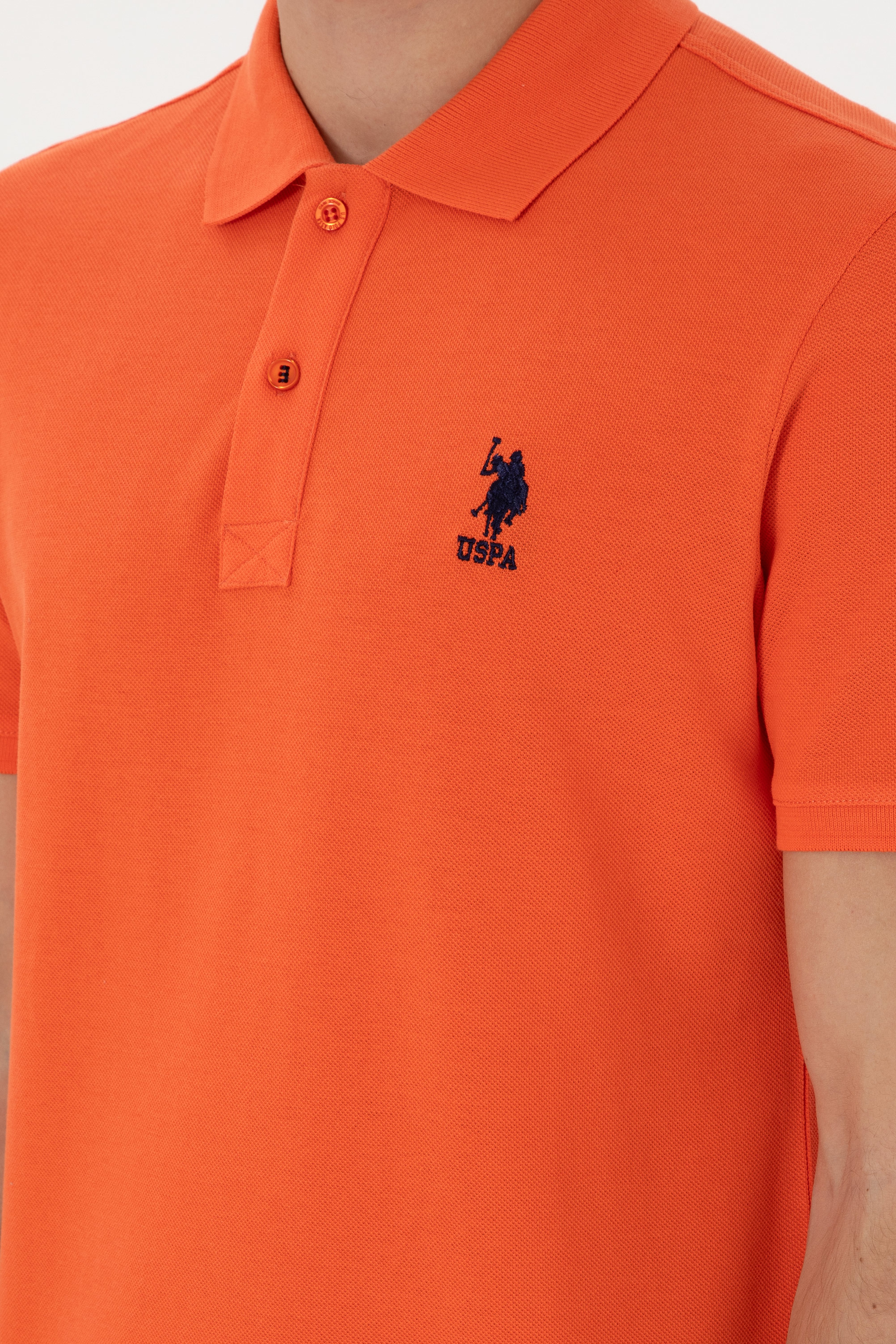 Erkek Slim Fit Polo Yaka Nar Çiçeği Basic Tişört