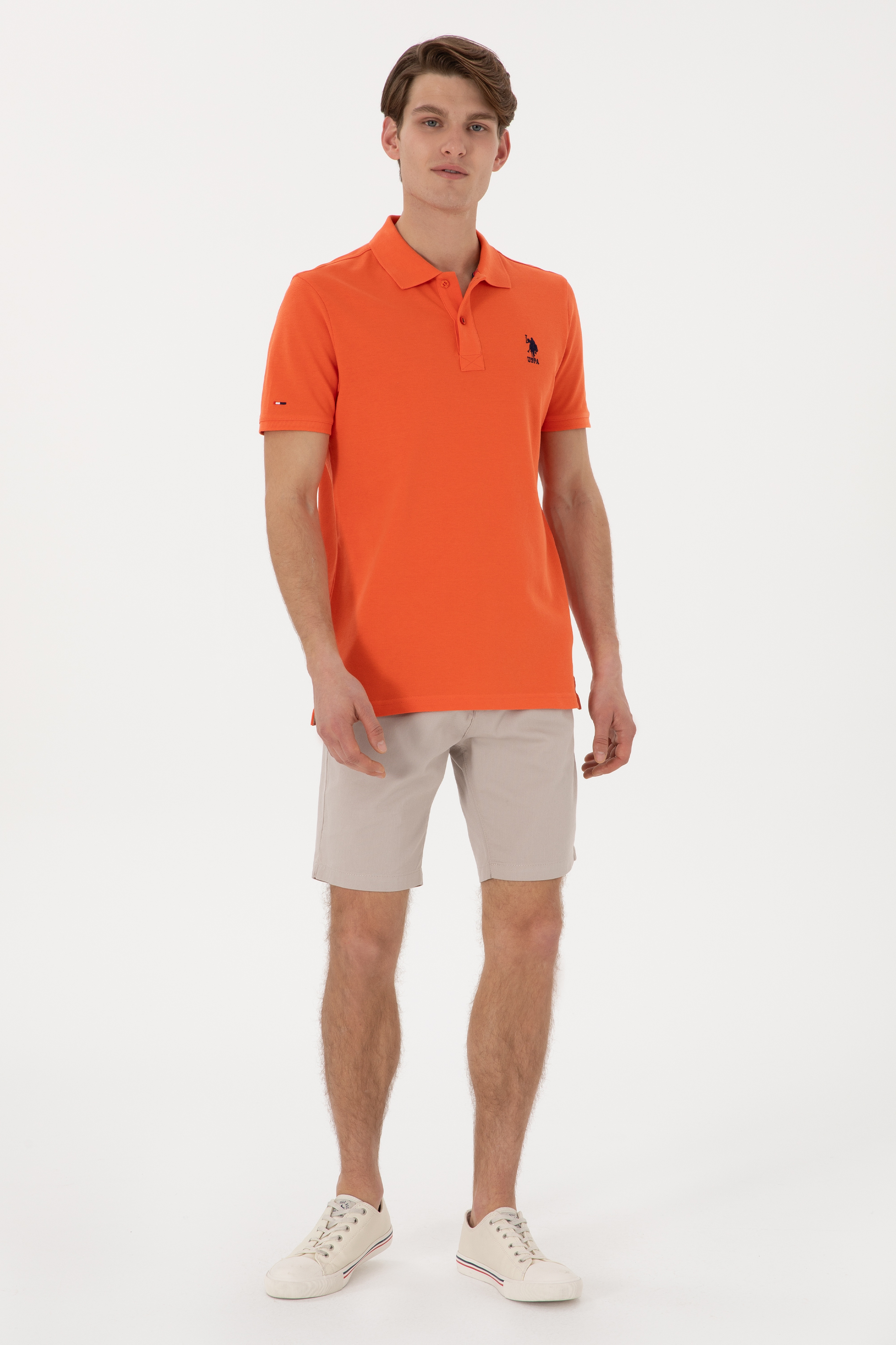 Erkek Slim Fit Polo Yaka Nar Çiçeği Basic Tişört